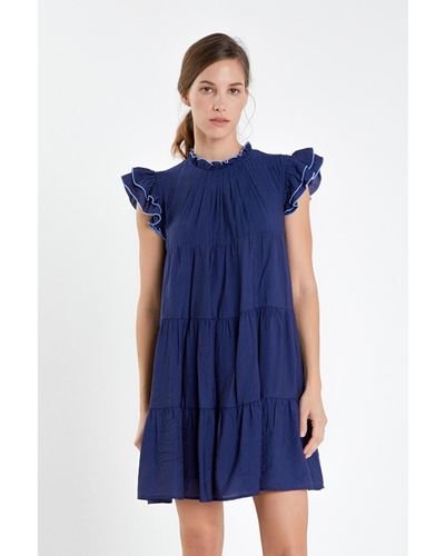 English Factory Contrast Merrow Babydoll Dress - Blue