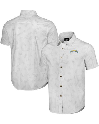 Fanatics Nfl X Darius Rucker Collection By Los Angeles Chargers Woven Short Sleeve Button Up Shirt - Gray