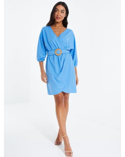 Quiz Wrap Woven Buckle Dress - Blue