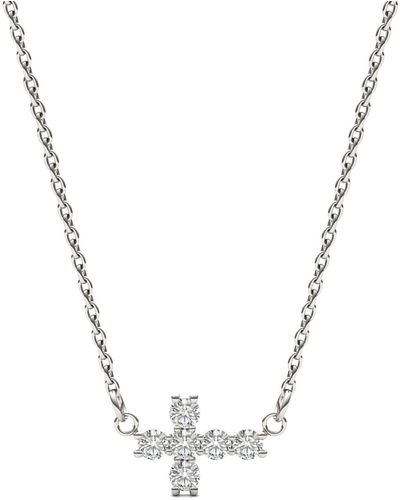 Charles & Colvard Moissanite Fixed Cross Necklace (1/5 Carat Total Weight Certified Diamond Equivalent - Metallic