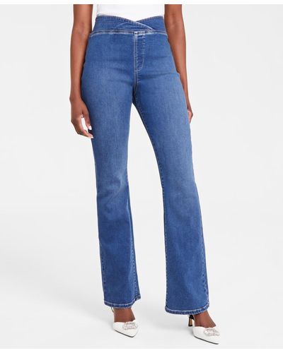 INC International Concepts High Rise Asymmetrical-waist Bootcut Jeans - Blue