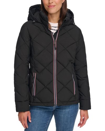 Tommy Hilfiger Diamond Quilted Hooded Packable Puffer Coat - Black