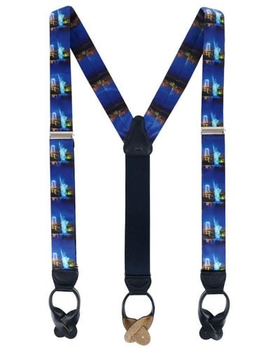 Trafalgar Liberty New York City Skyline Silk Button End Suspenders - Blue