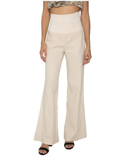 Standards & Practices Linen-cotton Wide Leg Yoga Pants With Fold-over Elastic Waist - Natural