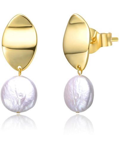 Genevive Jewelry Sterling Silver & 14k -plated White Coin Pearl Medallion Earrings - Metallic