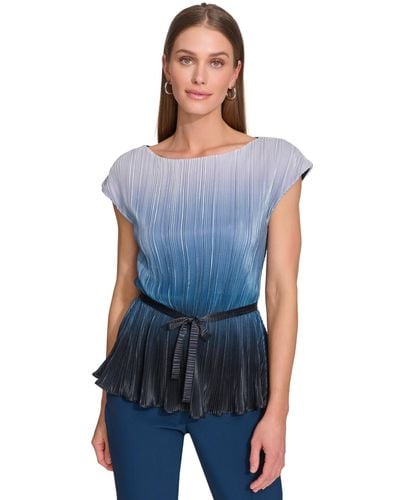 DKNY Pleated Ombre Blouse - Blue