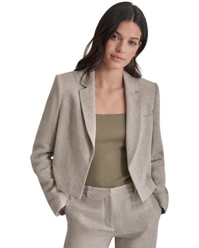 DKNY Cropped Open-front Long-sleeve Blazer - Brown