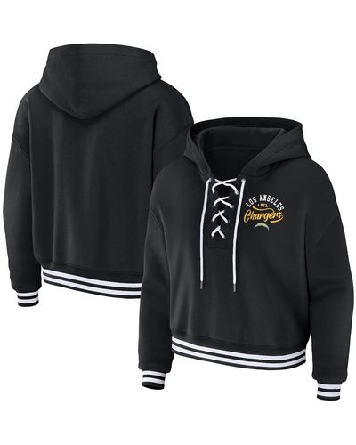 WEAR by Erin Andrews Los Angeles Chargers Lace-up Pullover Hoodie - Black