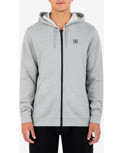Hurley Icon Chest Logo Full Zip Hooded Sweatshirt - Gray