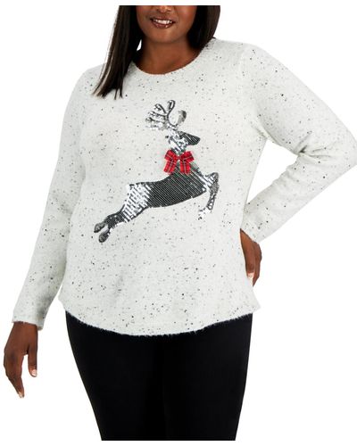 Karen Scott Plus Size Sequined Reindeer Sweater - White
