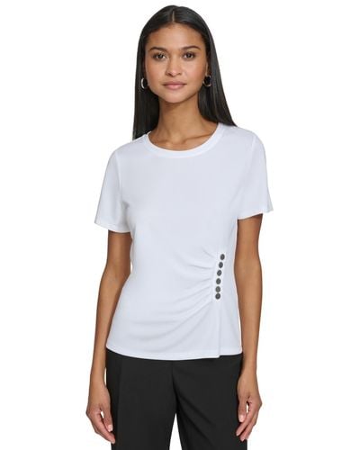 Karl Lagerfeld Gathered Button-side Top - White