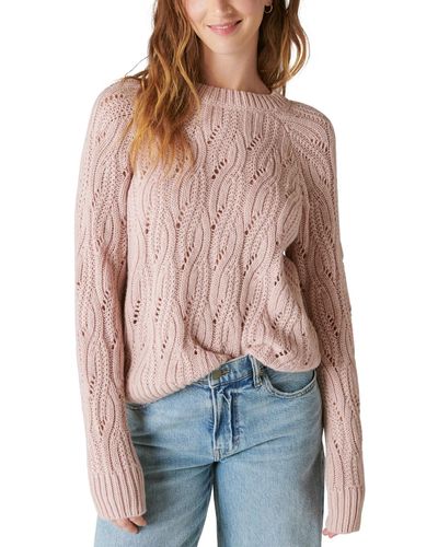 Lucky Brand Shine Cable Knit Crewneck Sweater - Red