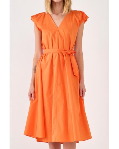 English Factory Puffy Sleeve Midi Dress - Orange