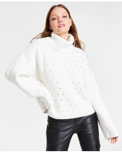 Steve Madden Astro Embellished Turtleneck Sweater - White