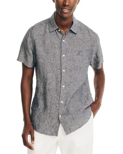 Nautica Classic-fit Solid Linen Short-sleeve Shirt - Gray