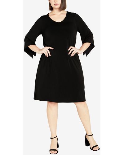 Avenue Plus Size Gianna Relaxed Fit Knee Length Dress - Black