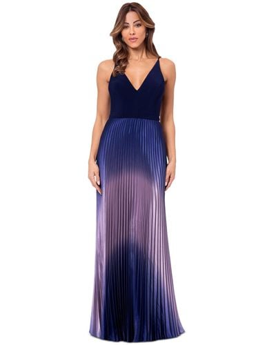 Betsy & Adam Ombre Pleated Gown - Blue