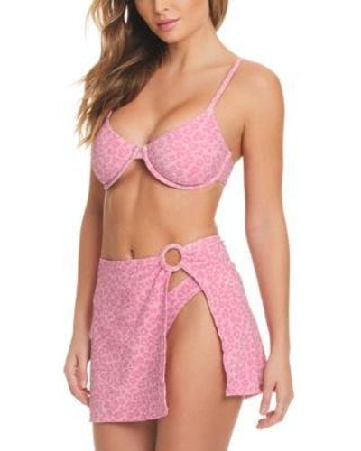 Jessica Simpson Animal Print Bikini Top Cover Up Skirt - Pink