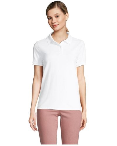 Lands' End Mesh Cotton Short Sleeve Polo Shirt - White