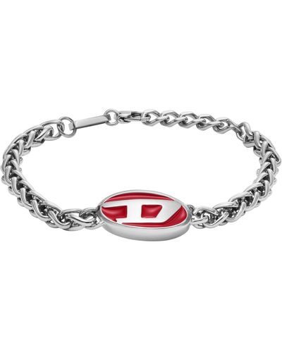 DIESEL Red Lacquer And Stainless Steel Chain Bracelet - Metallic
