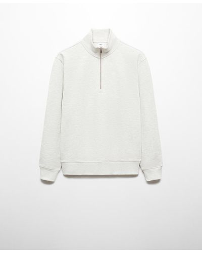 Mango Zipper Cotton Sweater - White