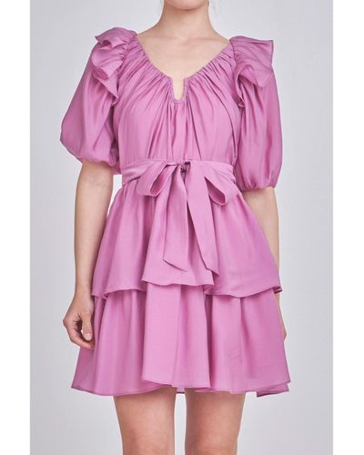 Endless Rose Puff Sleeve Layered Mini Dress - Pink