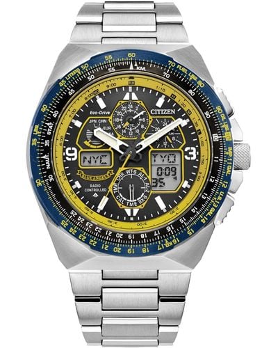 Citizen Eco-drive Chronograph Promaster Skyhawk A-t Blue Angels Stainless Steel Bracelet Watch 46mm - Metallic