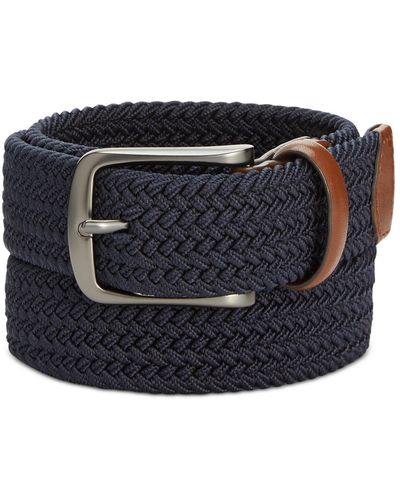 Perry Ellis Men's Webbed Leather-trim Belt - Blue