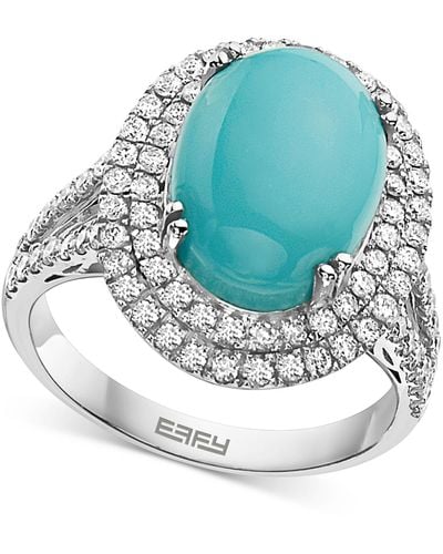Effy Effy® Turquoise & Diamond (7/8 Ct. T.w.) Halo Ring In 14k White Gold - Multicolor