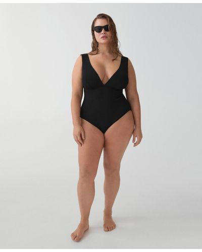 Mango V-neck Swimsuit - Black