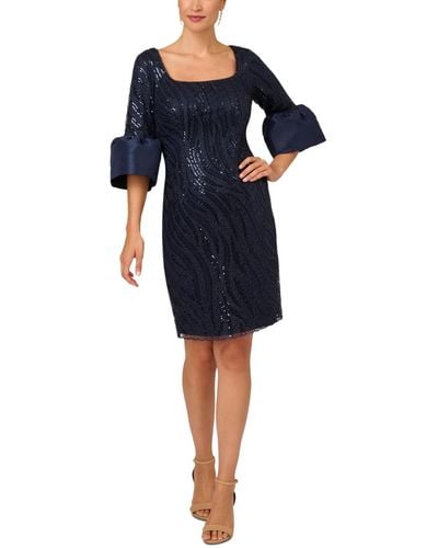 Adrianna Papell Sequin-embroidered Bell-sleeve Dress - Blue
