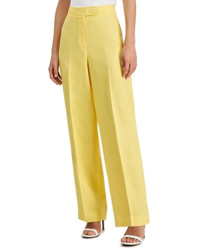 Anne Klein Linen-blend High Rise Wide-leg Pants - Yellow