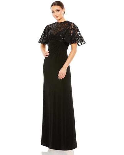 Mac Duggal 68002 Embroidered Lace Neckline Formal Dress - Black