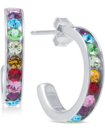Giani Bernini Rainbow Crystal Small (5/8") Hoop Earrings In Sterling Silver - Blue