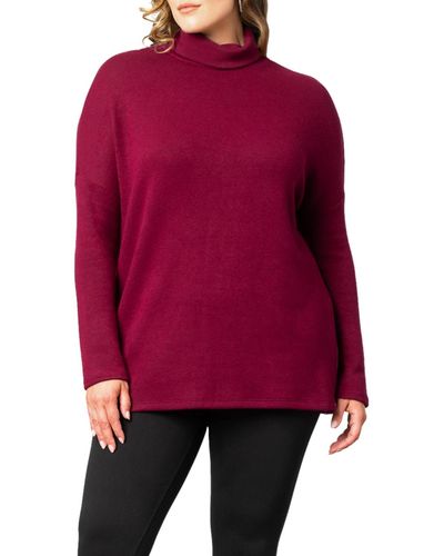 Kiyonna Plus Size Paris Turtleneck Tunic Sweater - Red
