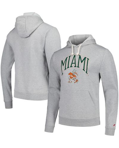 League Collegiate Wear Distressed Miami Hurricanes Tall Arch Essential Pullover Hoodie - Gray