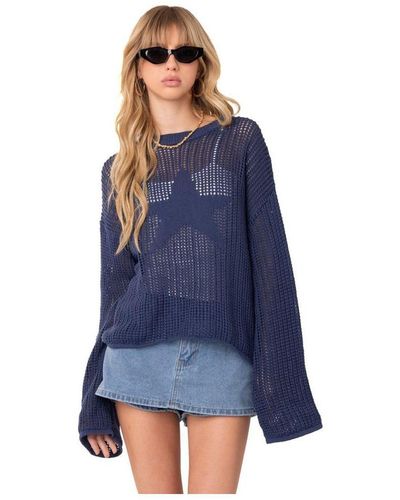 Edikted Oversized Sheer Sweater With Star - Blue