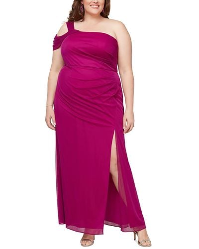 Alex Evenings Plus Size One-shoulder Draped Evening Dress - Purple