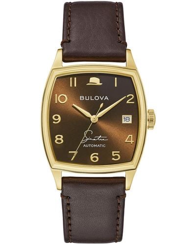 Bulova Frank Sinatra Automatic Leather Strap Watch 33.5x45mm - Brown