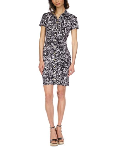 Michael Kors Michael Petite Animal-print Snap-front Dress - Blue