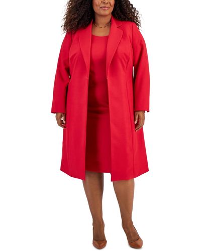 Le Suit Plus Size Topper Jacket & Sheath Dress Suit - Red