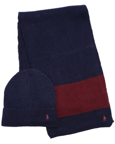 Polo Ralph Lauren Rugby Stripe Scarf And Hat Gift Set - Blue