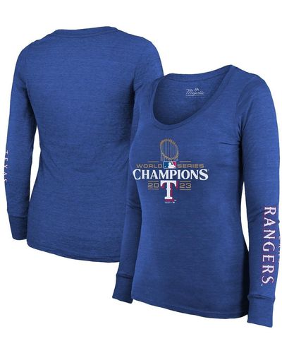 Majestic Threads Texas Rangers 2023 World Series Champions Tri-blend Long Sleeve Scoop Neck T-shirt - Blue