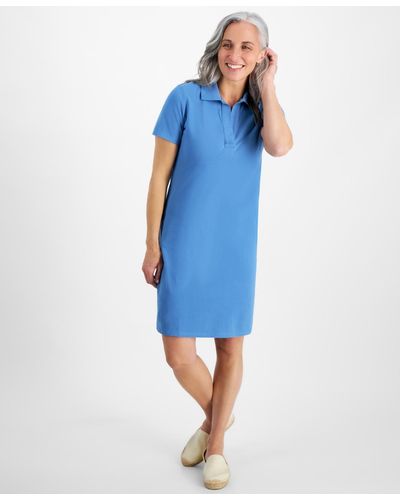 Style & Co. Petite Cotton Weekender Polo Dress - Blue