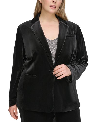 Calvin Klein Plus Size Velvet One-button Long-sleeve Jacket - Black