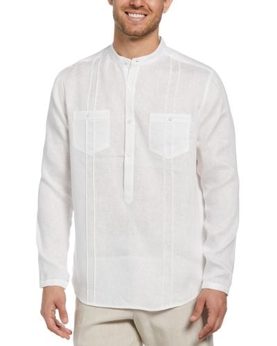 Cubavera Regular-fit Banded Collar Popover Linen Shirt - White