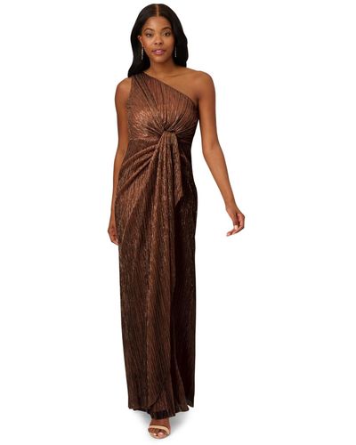 Adrianna Papell Stardust One-shoulder Gown - Brown