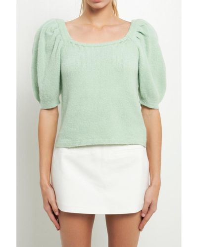 English Factory Short Puff Sleeve Sweater - Green