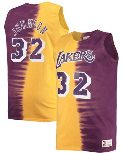 Mitchell & Ness Magic Johnson Purple And Gold Los Angeles Lakers Profile Tie-dye Player Tank Top - Multicolor