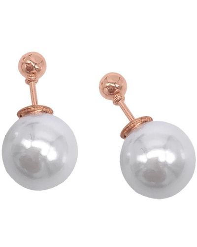 Adornia Rose Gold Imitation Pearl Double-sided Ball Earrings - White